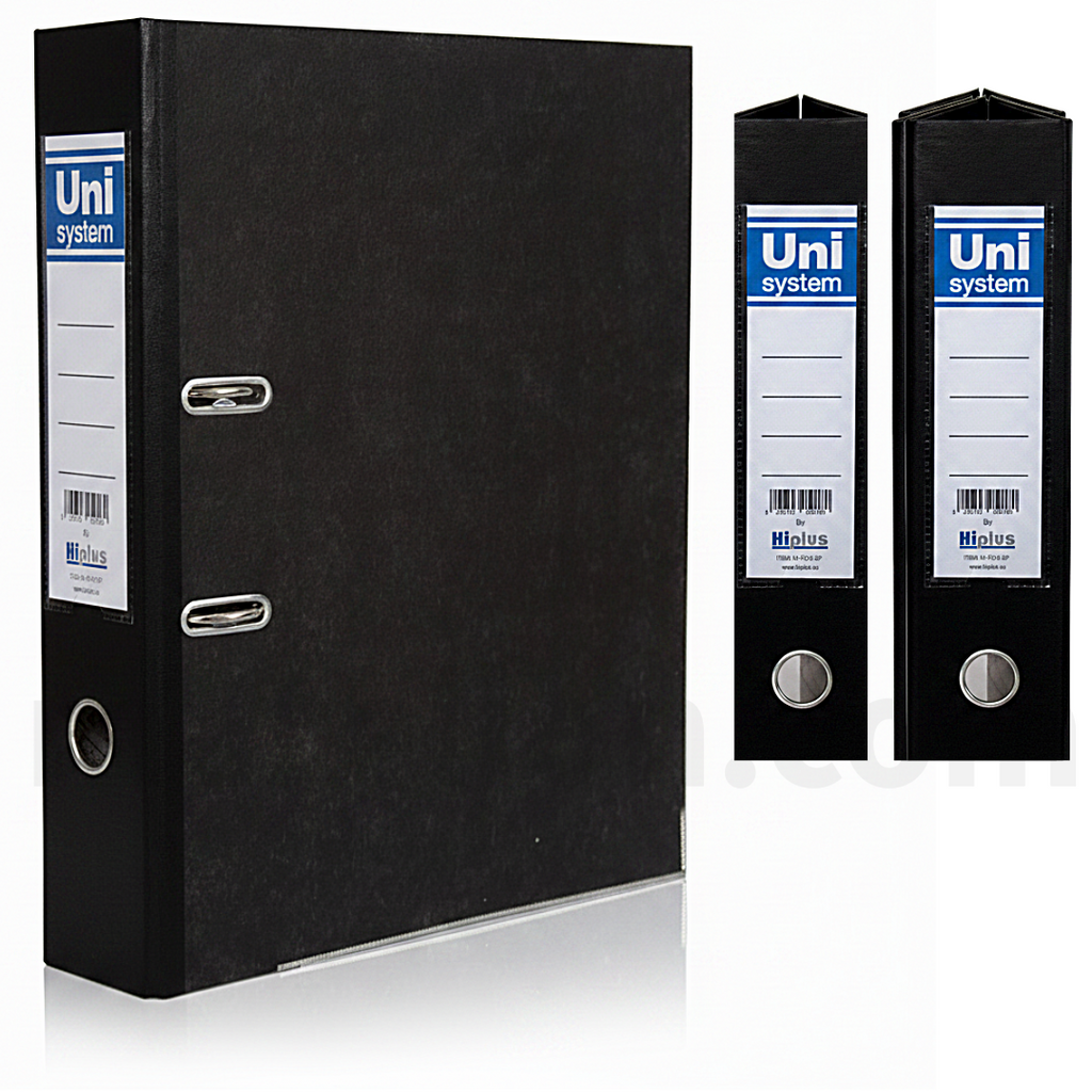 Black file folder with Uni system branding on a white background