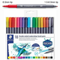 Μαρκαδόροι Ακουαρέλας Staedtler Διπλής όψης,  1.0-6.0mm / 0.5-0.8mm, Double-ended Watercolour Brush Pens (Pack of 18)