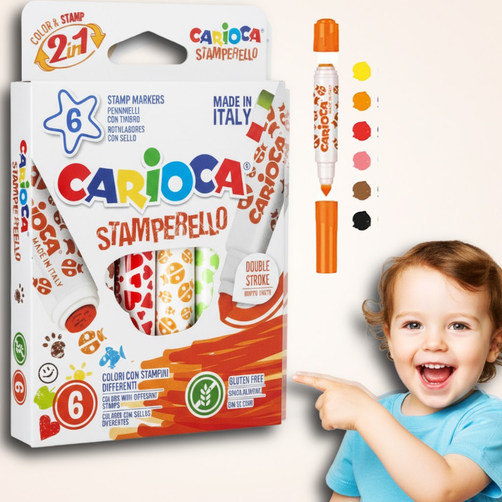 Μαρκαδόροι Carioca Stamperello set 6 διπλών χρωμάτων, Παιδικοί Μαρκαδόροι Ζωγραφικής
