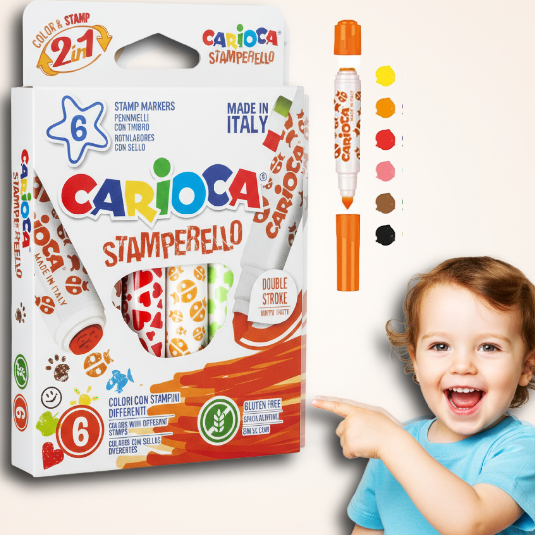 Μαρκαδόροι Carioca Stamperello set 6 διπλών χρωμάτων, Παιδικοί Μαρκαδόροι Ζωγραφικής