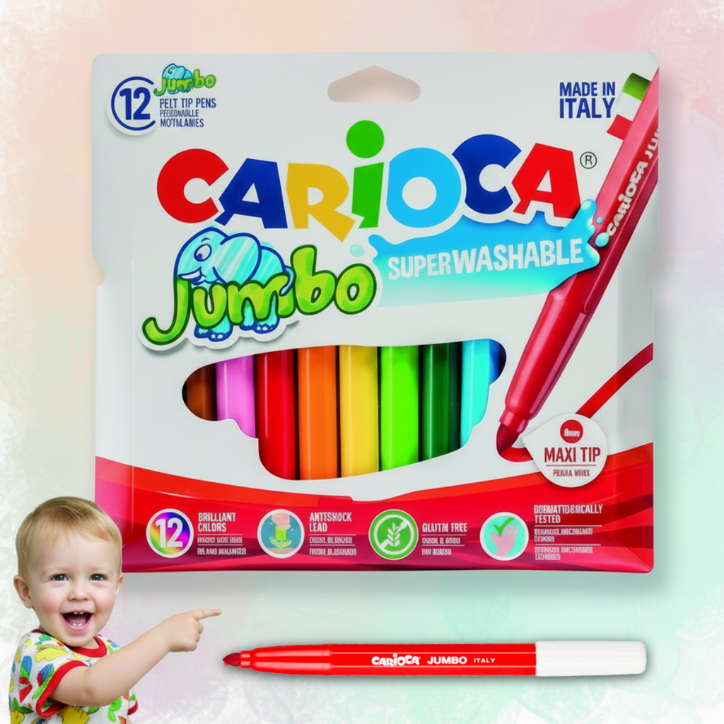 Carioca Jumbo 12 Maxi Nib 5mm Markers Wallet - Παιδικοί Μαρκαδόροι Ζωγραφικής
