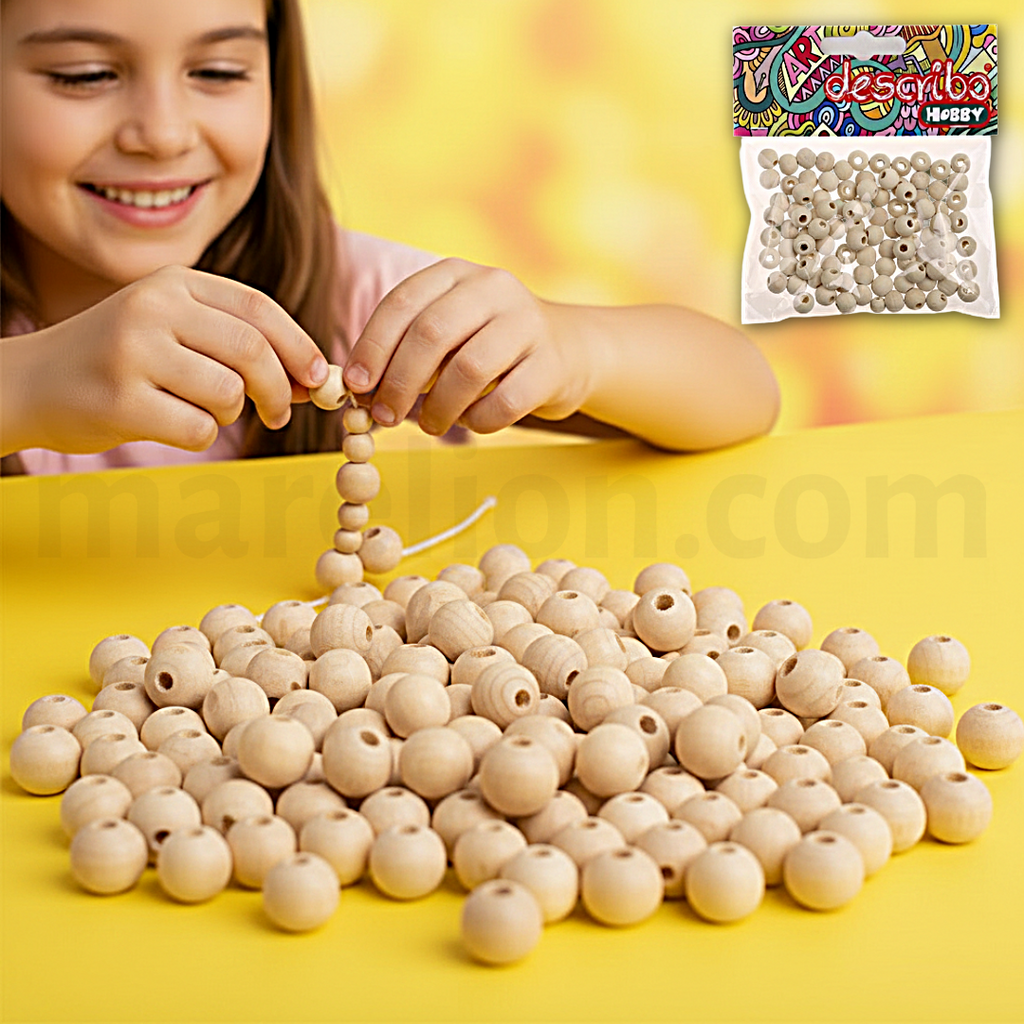 Wooden Beads Natural Set 80pcs 10mm - Ξύλινες Χάντρες Φυσικό Χρώμα Χειροτεχνία DIY
