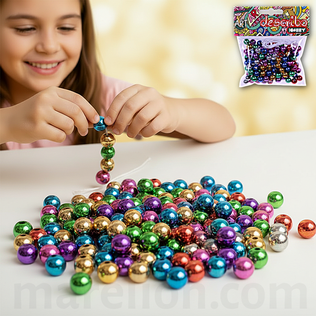 Metallic Beads Set 8mm 30g with Elastic Cord - Μεταλλικές Χάντρες Χρωματιστές Χειροτεχνία DIY