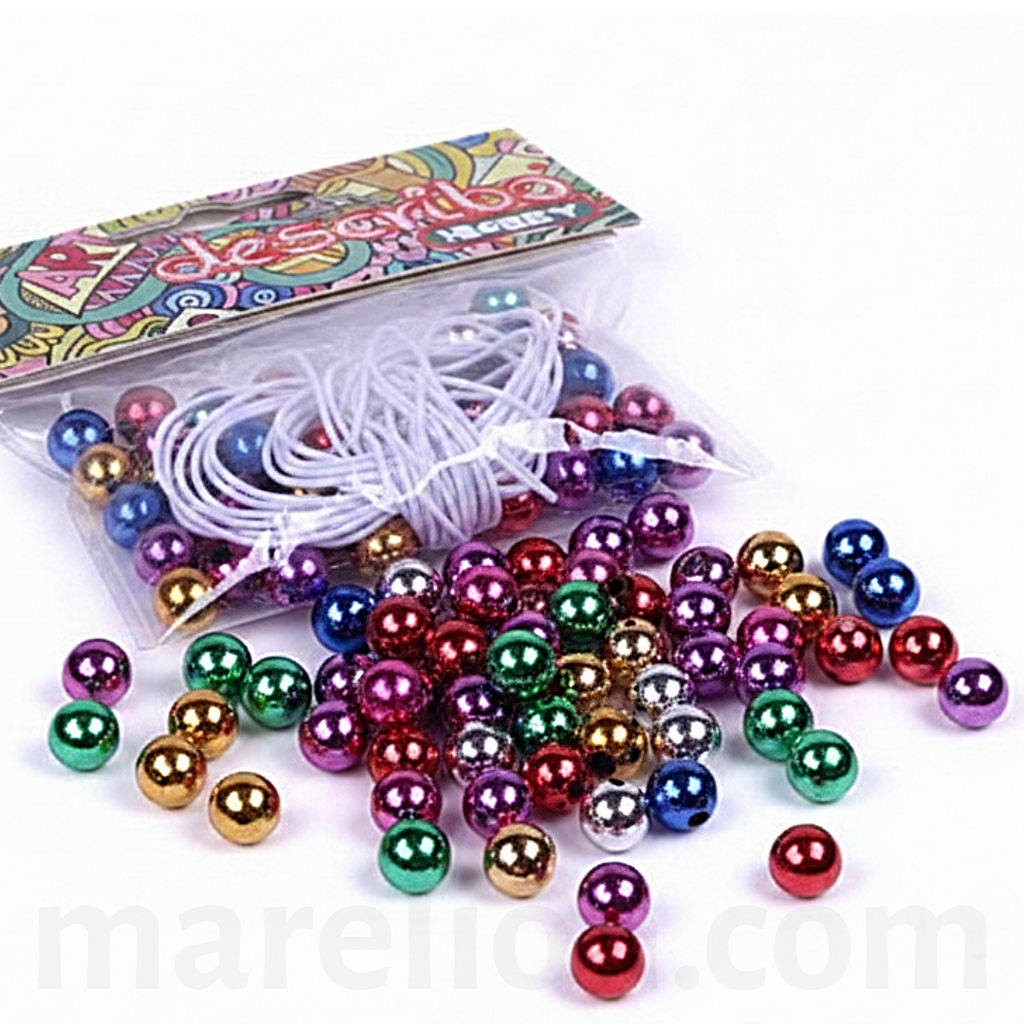 Metallic Beads Set 8mm 30g with Elastic Cord - Μεταλλικές Χάντρες Χρωματιστές Χειροτεχνία DIY