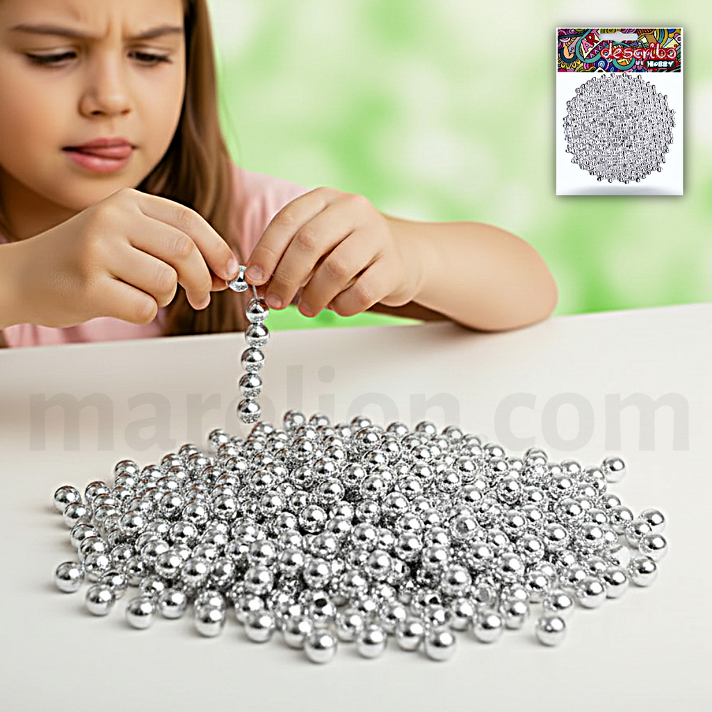 Metallic Pearl Beads Silver Set 250pcs 6mm - Μεταλλικές Πέρλες Ασημί Χειροτεχνία DIY