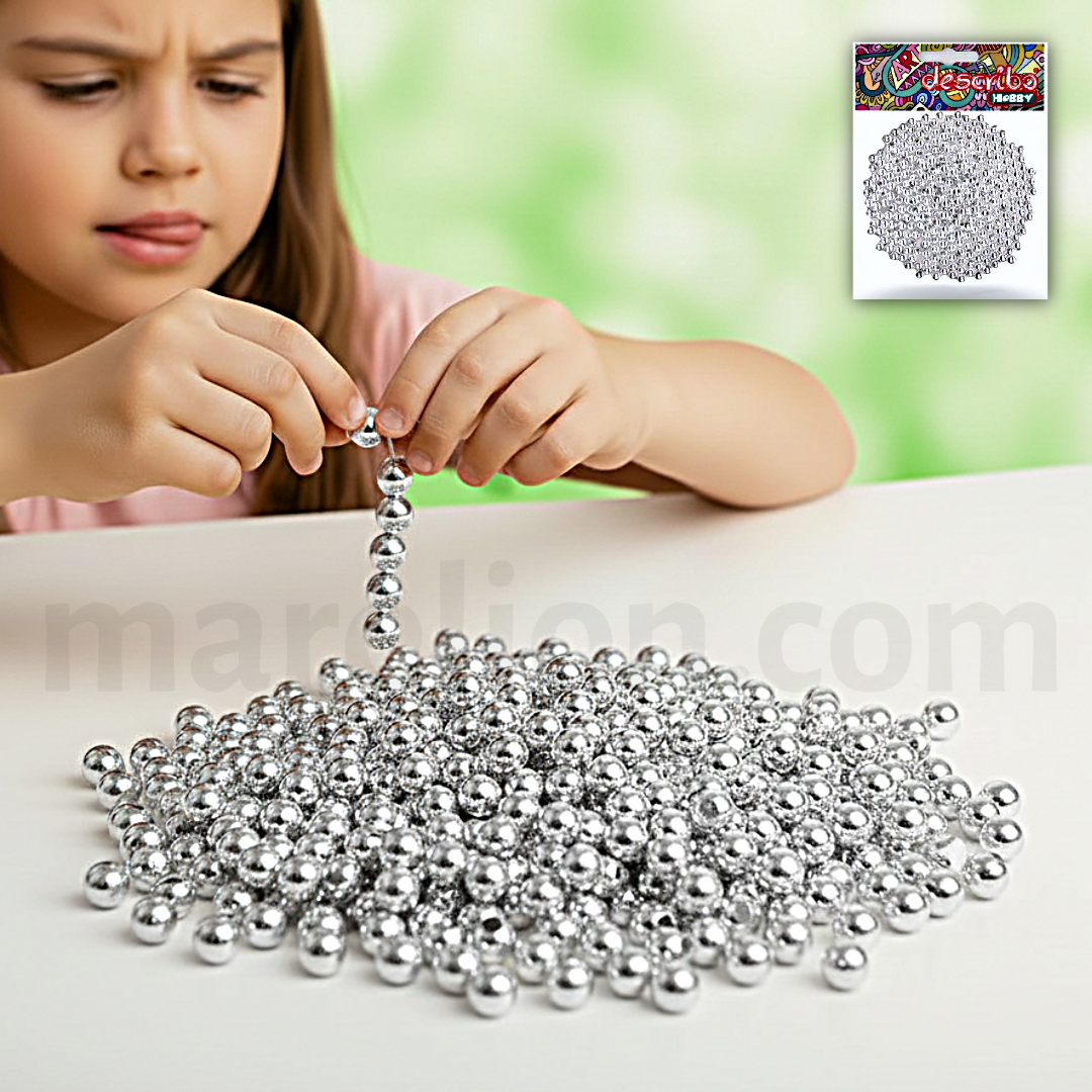 Metallic Pearl Beads Silver Set 250pcs 6mm - Μεταλλικές Πέρλες Ασημί Χειροτεχνία DIY