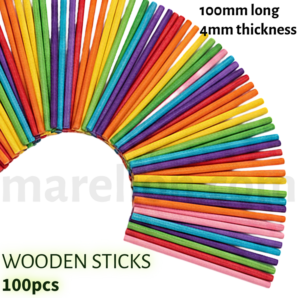 Coloured Cylindrical Craft Sticks 4x100mm Set 100pcs - Χρωματιστά Κυλινδρικά Ξυλάκια Χειροτεχνία DIY
