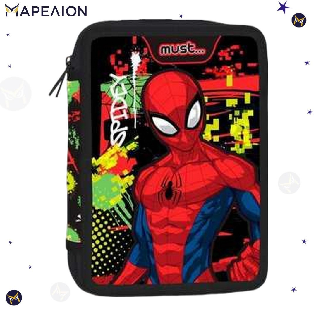 Κασετίνα Spiderman Γεμάτη 2 Φερμουάρ Must Pencil Case 2 Zip Κασετίνα Διπλή Γεμάτη