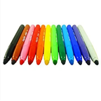 Set of colorful markers arranged in a row on a white background