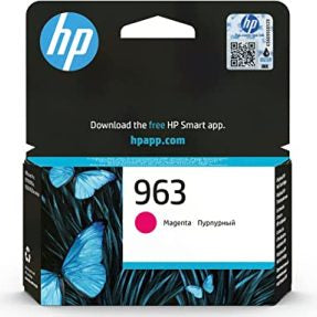 HP 963 ink cartridge packaging with butterfly design on a black background