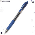 Blue pen with visible branding on a white background