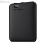 Black external hard drive with WD Elements branding on a white background