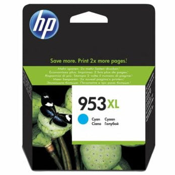HP 953XL ink cartridge packaging with a black cat and flower design on a white background