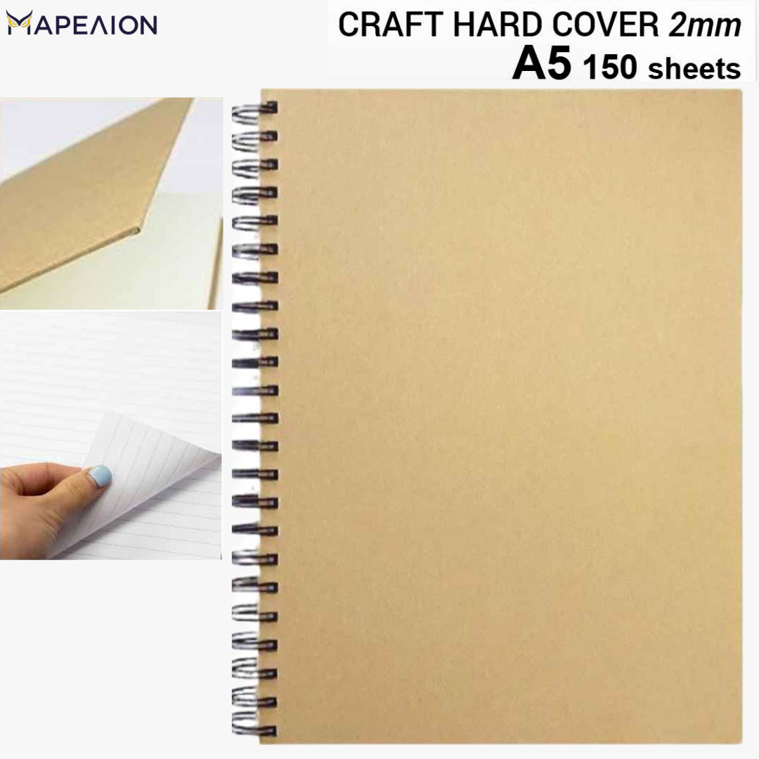 Kraft Spiral Notebook 150 Sheets 2mm Wired, A4 / A5 size - 2 Colors - Τετράδιο με Γραμμές, Σπίραλ Μαύρο / Ασπρο
