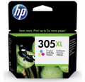 HP 305XL ink cartridge packaging with green leaves on a white background