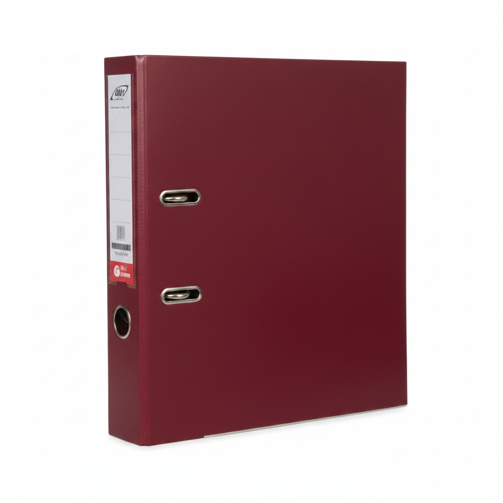 Maroon file folder with a label on a white background