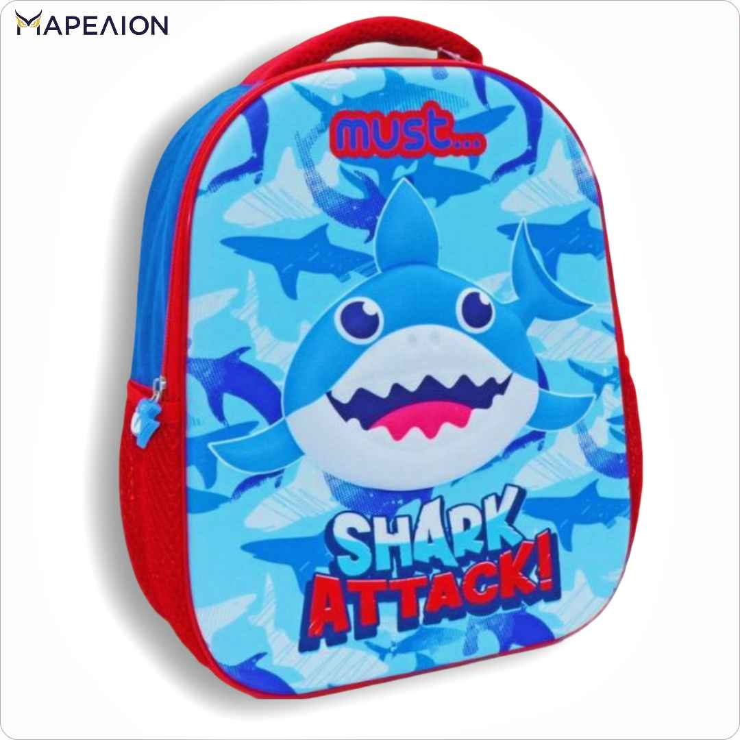 Σχολική Τσάντα Πλάτης Νηπίου Shark Attack 1 Θήκη 3D Eva Backpack Must