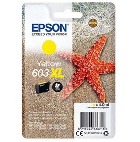 Epson 603XL yellow ink cartridge packaging with a starfish design on a white background