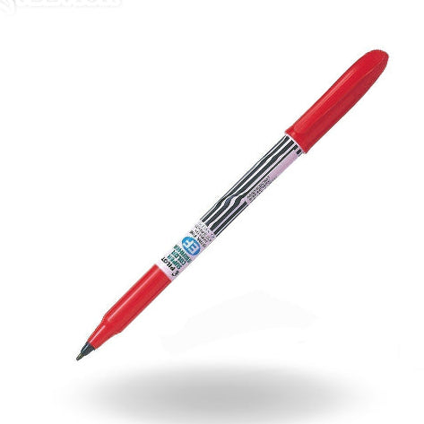 Red pen with a visible brand logo on a white background