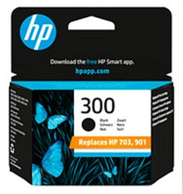 HP 300 ink cartridge packaging with butterfly designs on a black background