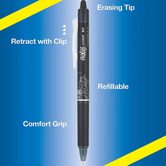 Pilot FriXion Clicker Erasable Gel Pen 0.7mm Assorted Colors - Refillable - Στυλό Gel που Σβήνει σε 7 Χρώματα