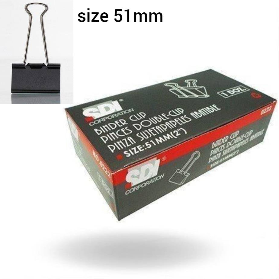 Box of S.D.I. binder clips with a close-up of a clip on a white background
