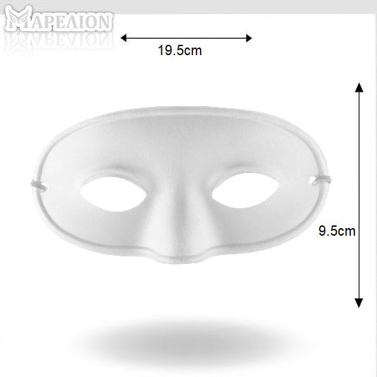 White half-mask with dimensions on a white background