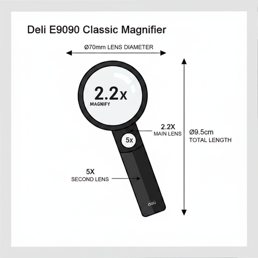 Deli E9090 Magnifier - Infographic