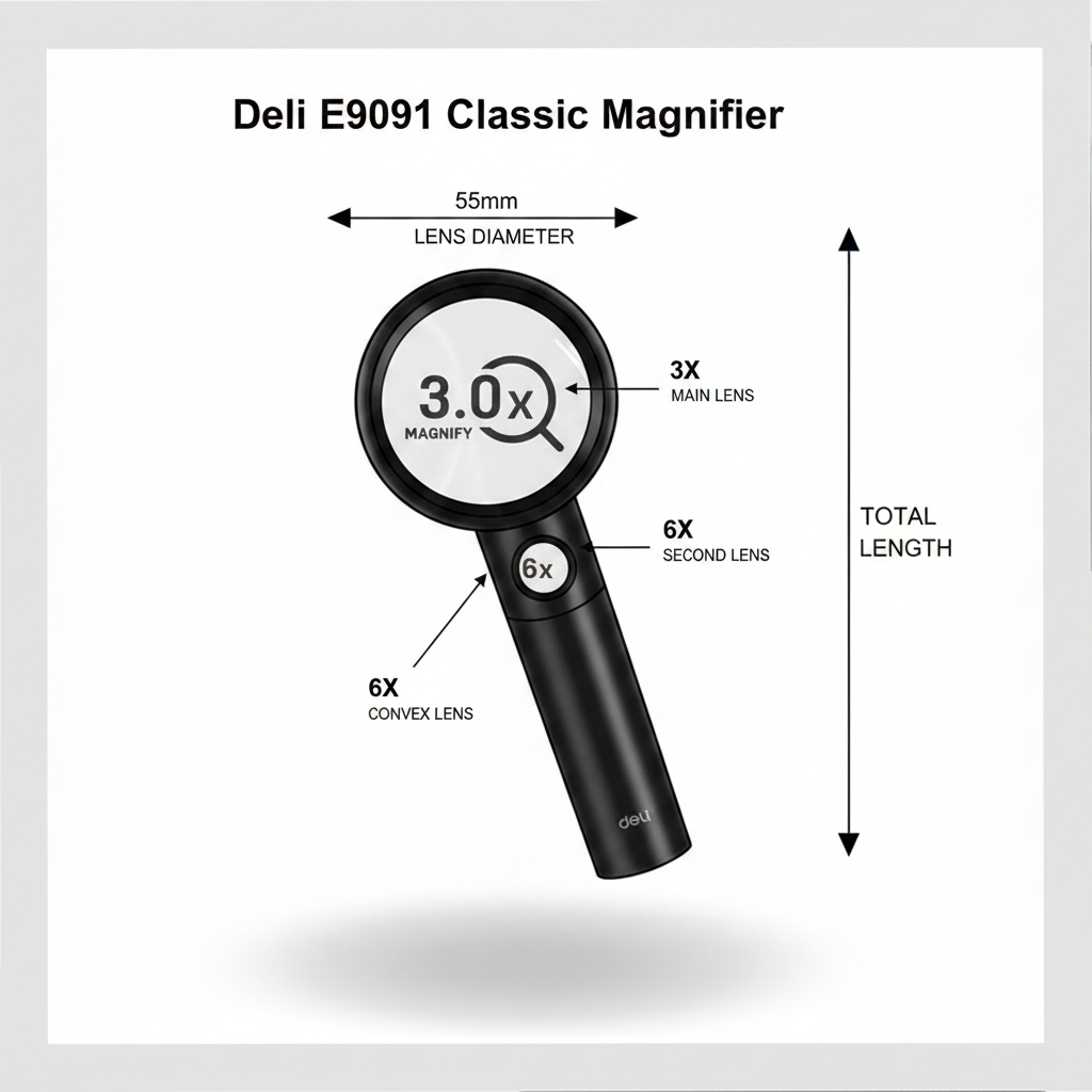 Deli E9091 Magnifier - Infographic
