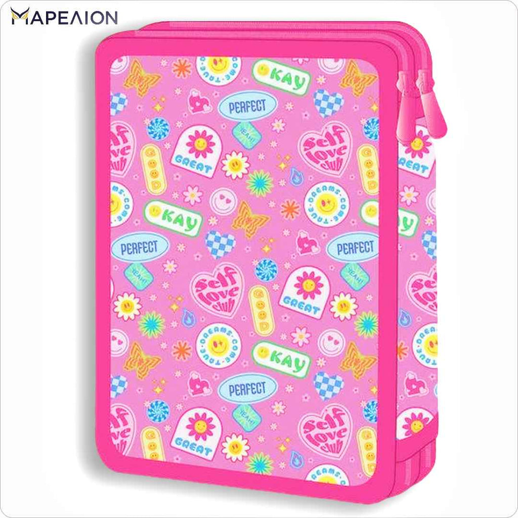 ΚΑΣΕΤΙΝΑ Good Vibes ΓΕΜΑΤΗ 2 ΦΕΡΜΟΥΑΡ , Must PENCIL CASE 2 ZIP,  ΣΧΟΛΙΚΗ ΚΑΣΕΤΙΝΑ ΔΙΠΛΗ ΓΕΜΑΤΗ