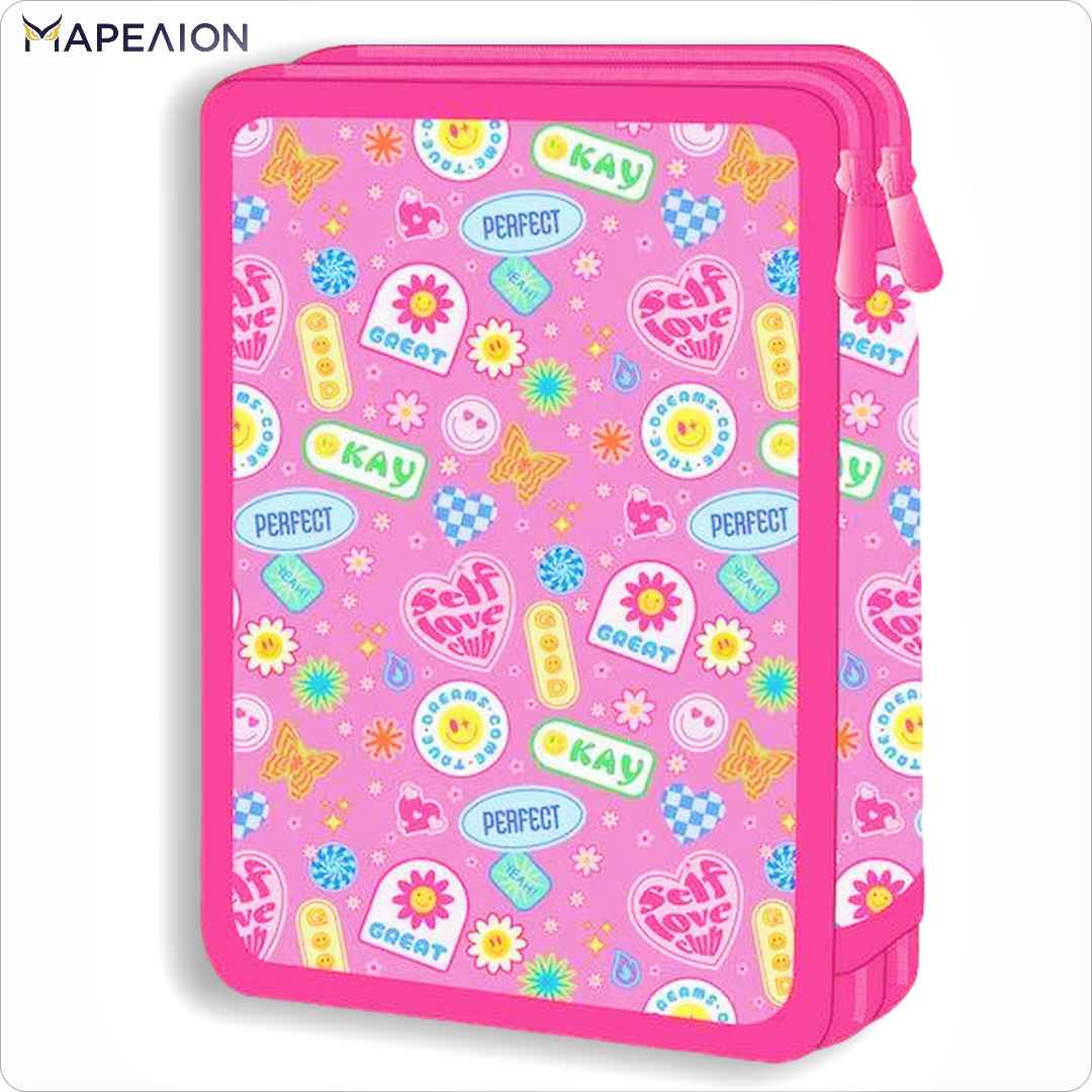 ΚΑΣΕΤΙΝΑ Good Vibes ΓΕΜΑΤΗ 2 ΦΕΡΜΟΥΑΡ , Must PENCIL CASE 2 ZIP,  ΣΧΟΛΙΚΗ ΚΑΣΕΤΙΝΑ ΔΙΠΛΗ ΓΕΜΑΤΗ