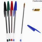 Set of colorful pens with Mapeion and Bic logos on a white background
