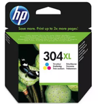 HP 304XL ink cartridge packaging with a colorful design on a black background