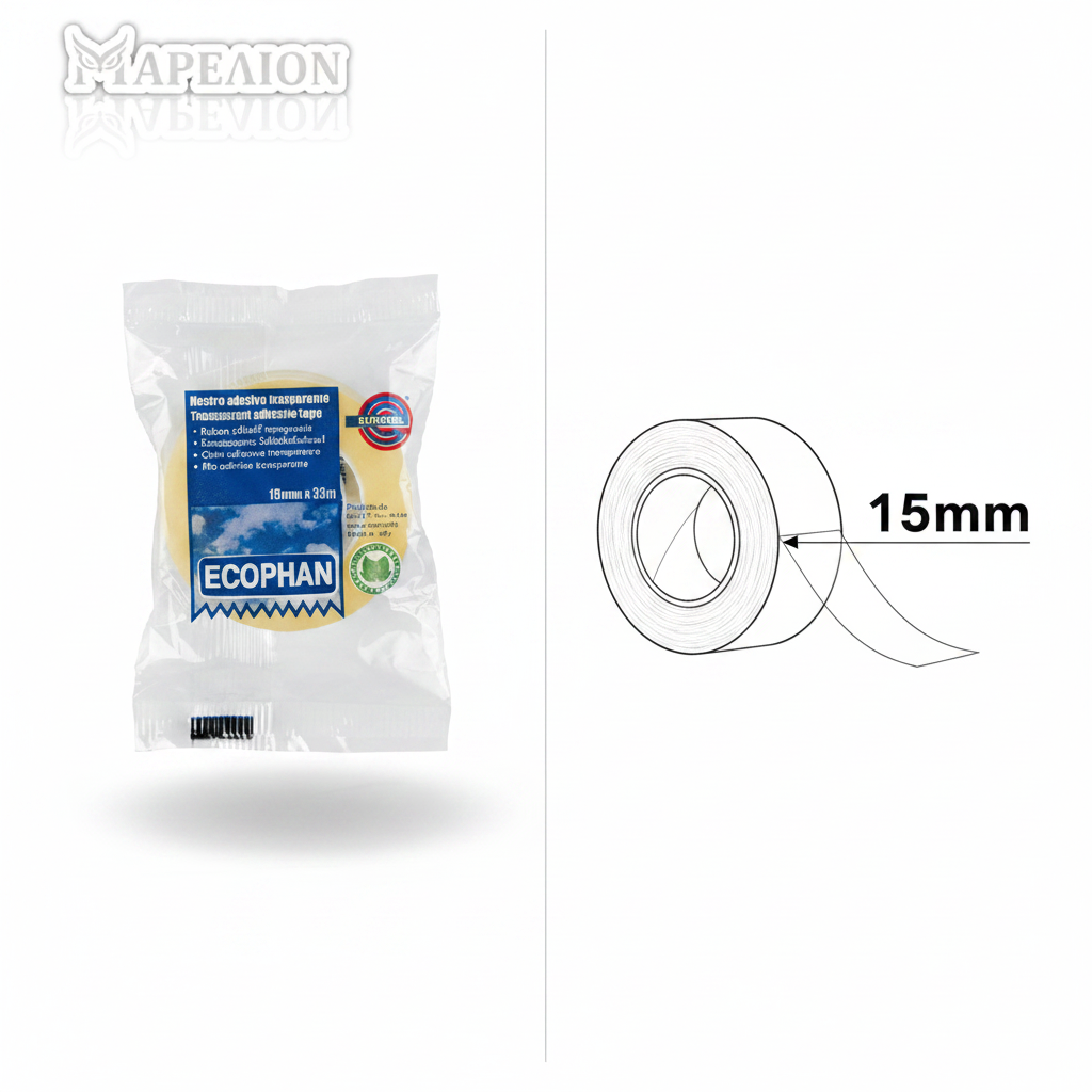 Mapeion Ecophan packaging with a 15mm width measurement on a white background