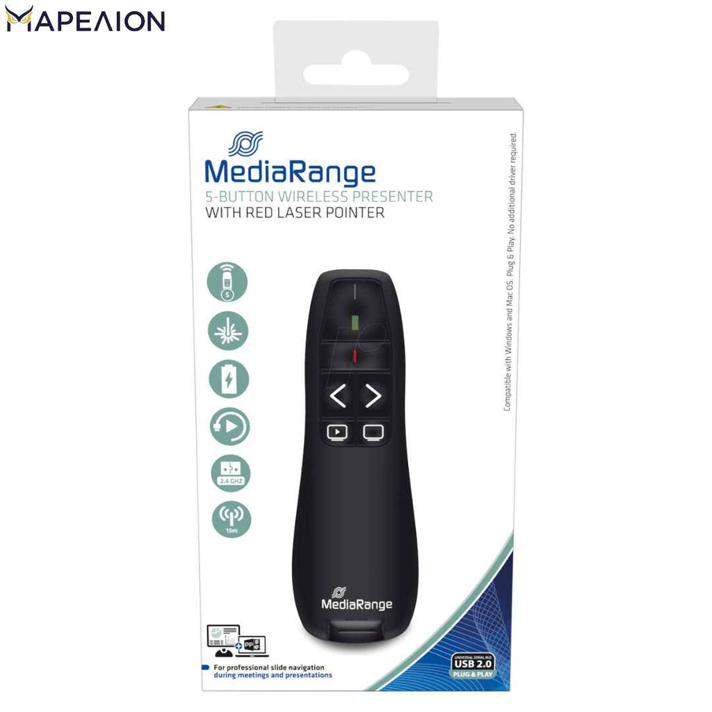 MEDIARANGE 5-BUTTON WIRELESS PRESENTER WITH RED LASER POINTER BLACK MROS220 FOR PRESENTATIONS - ΠΑΡΟΥΣΙΑΣΕΙΣ