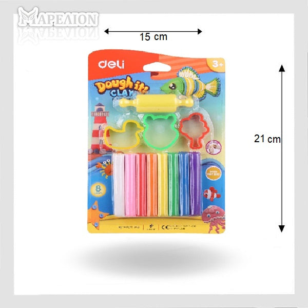 Modeling Clay DIY Set 8 Colors 100g with Roller & 3 Molds - Ζυμαράκια Χειροτεχνίας 8 Χρωμάτων