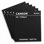 Canson Paper A4 Black 220gsm Pack of 10 / 100 Sheets - Χαρτόνια Τέχνης Drawing Sketch Χειροτεχνία