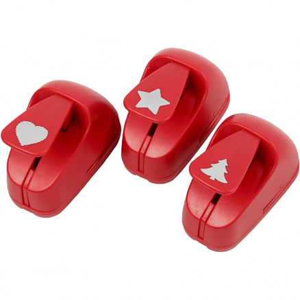 Paper Punches Set 3pcs Star Heart Christmas Tree 16mm - Τρυπητήρια Χαρτιού Σχήματα Craft