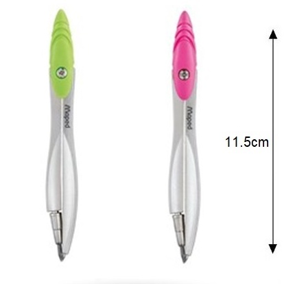 Two pens with green and pink accents, labeled 'Mapeion', on a white background with dimensions indicated.