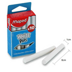 Maped white chalks packaging with two chalks and measurements on a white background