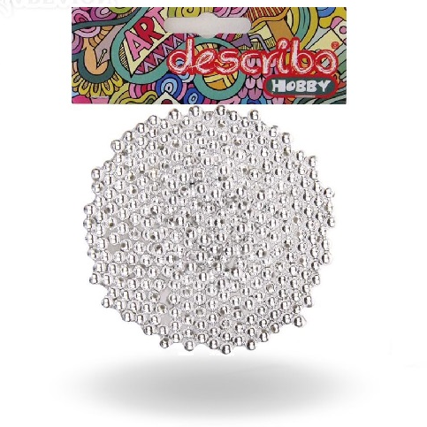 Packaged silver beads with colorful packaging on a white background