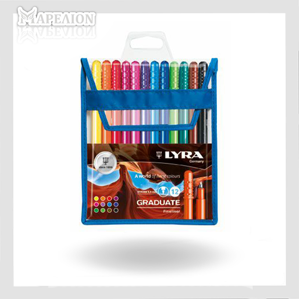 Lyra Graduate Fineliner Pens 0.5mm Water-Based Ink Set of 12 - Πενάκια Fineliner Ζωγραφική 12 Χρώματα
