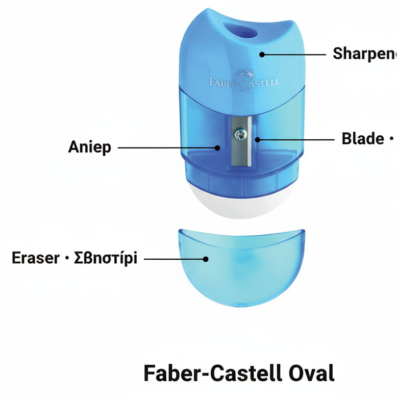 Faber-Castell Oval Pencil Sharpener and Eraser 2 Colors - Ξύστρα Σβηστήρι 2 Χρώματα