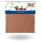 Cork board with colorful packaging labeled 'Wee Littles Craft Items' on a white background.