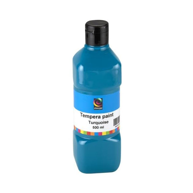 Bottle of turquoise tempera paint on a white background