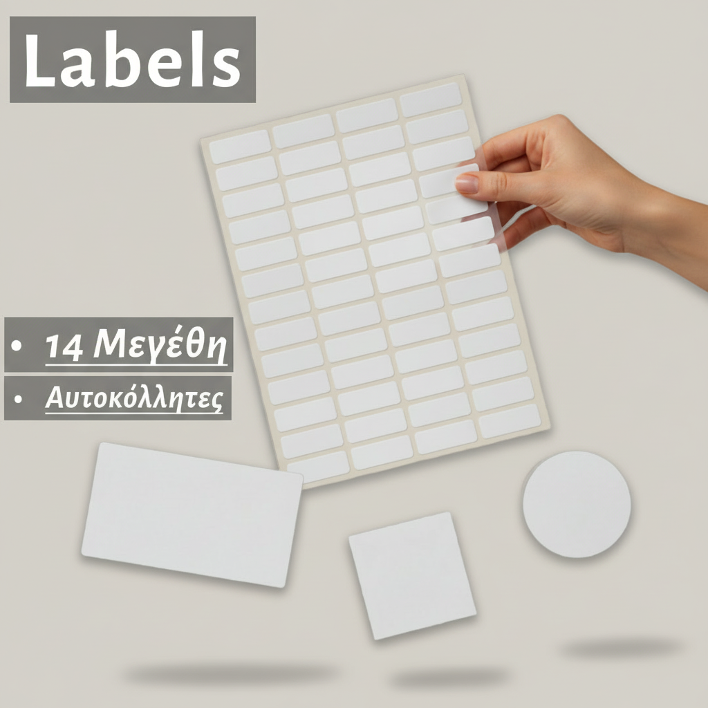 White Labels - Ετικέτες Αυτοκόλλητες Λευκές | 14 Μεγέθη | Τετράγωνες, Ορθογώνιες, Στρογγυλές