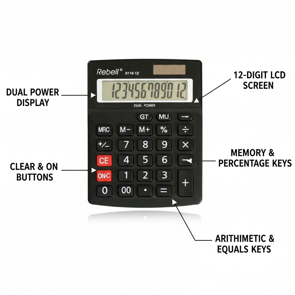Αριθμομηχανή REBELL 8118-12, 12 Ψηφίων 137Χ104Χ23 DUAL OFFICE CALCULATOR