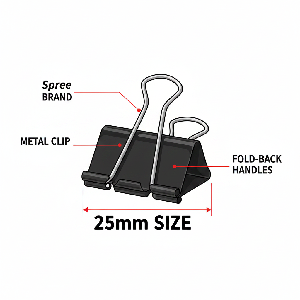 Spree Binder Clips 25mm Metallic Pack of 12pcs - Μεταλλικά Κλιπς Πιάστρες Σύνδεσης