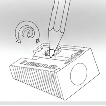 Staedtler single hole plastic pencil sharpener with labeled parts on a white background