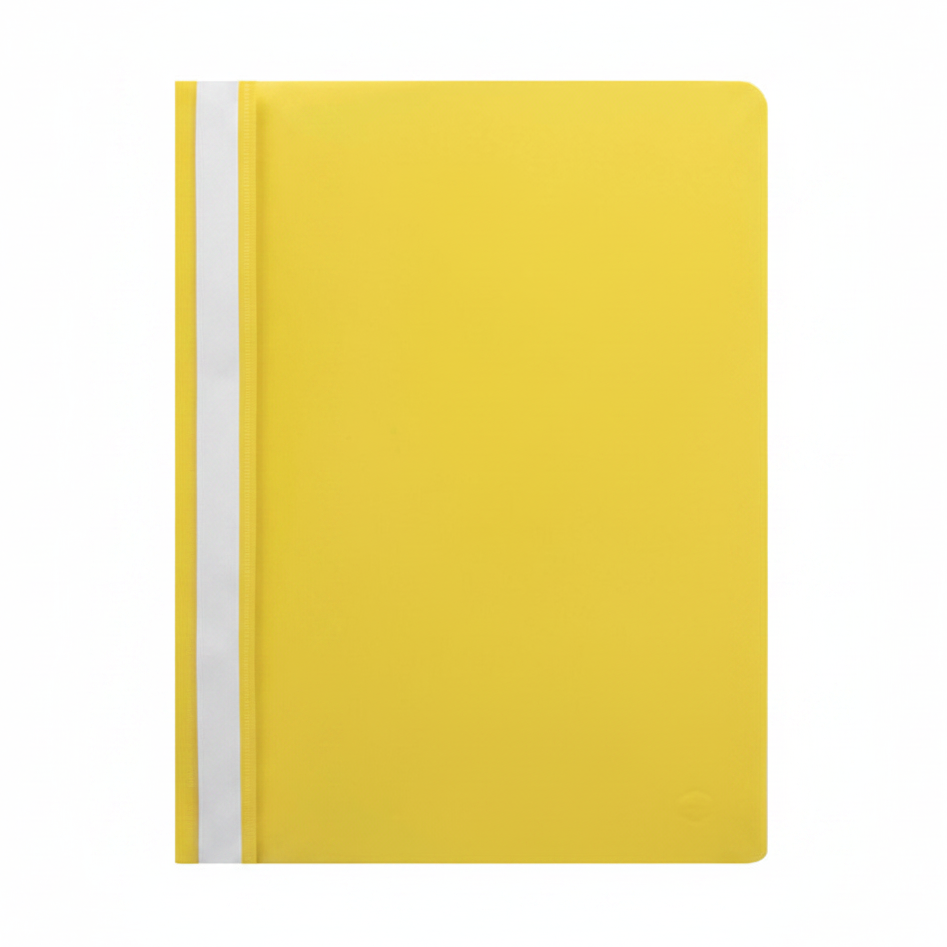 Yellow notebook with a white strap on a white background